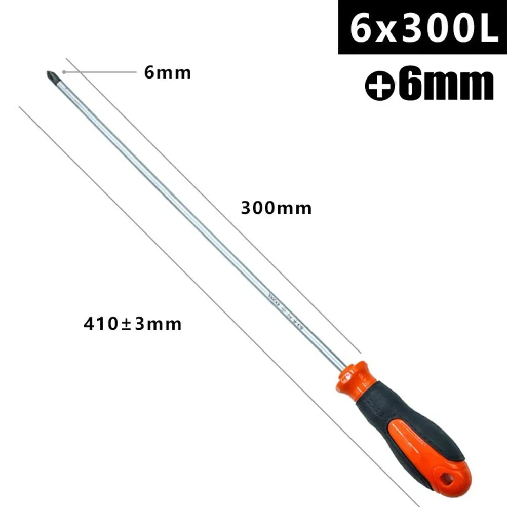 1/2pcs Extended Cross/Slotted Screwdriver 300mm 6mm Chromium Vanadium Alloy Steel Rubber Hand Tools Screwdriver Nutdrivers