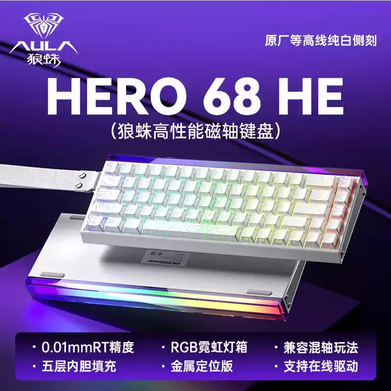 AULA HERO 68HE 8K Magnetic Axis High Performance Gaming Keyboard Hybrid Bearing RGB Low Latency Custom Wired Gaming Keyboard