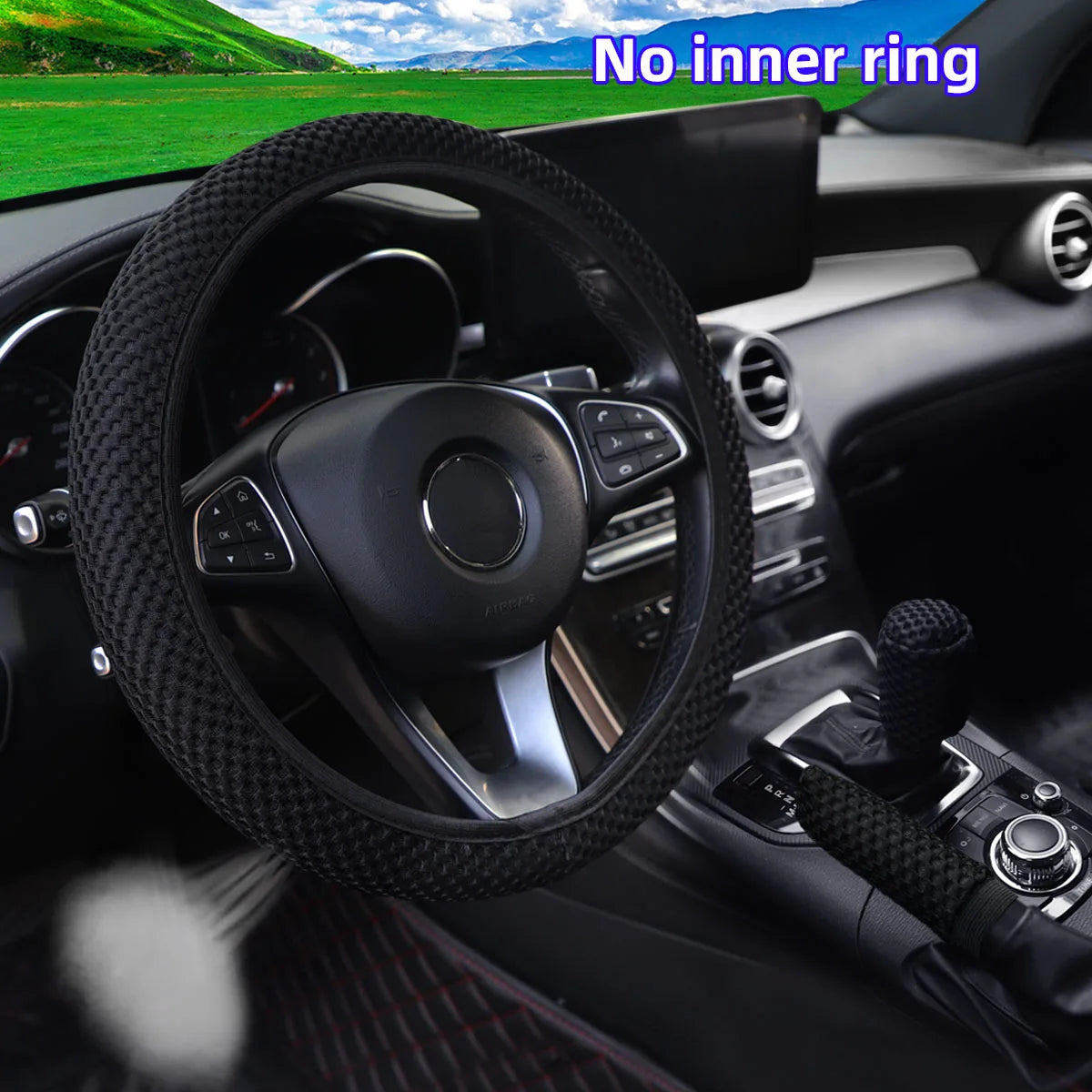 Three-piece three-dimensional breathable massage net car non-slip steering wheel cover, handbrake cover, gearshift cover