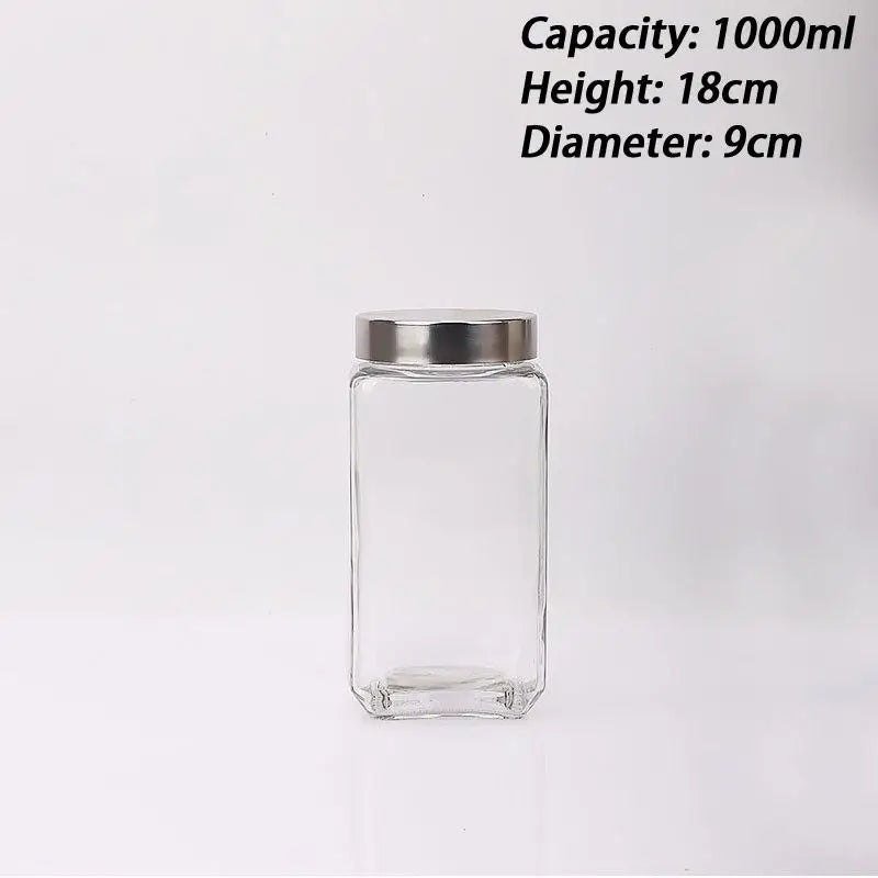 Glass Jar Stainless Steel Lid Storage Essentials Square Airtight Glass Jars For Storing Kitchen Grains
