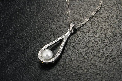 Fine 925 Sterling Silver Jewelry Sets Shiny Zircon Water Drop Pearl Pendant Necklaces Earring Set for Woman Wedding Gift