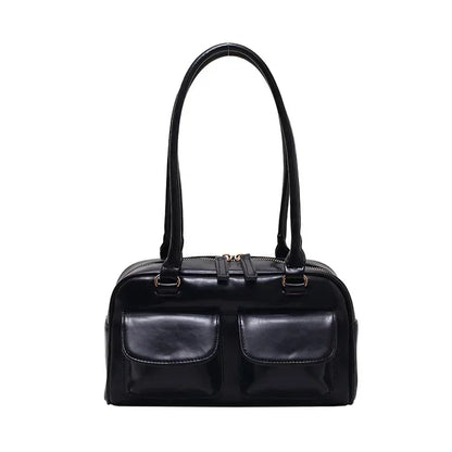 Retro Red Women's Satchel Hobo Bag Patent Leather Multi Pocket Luxury Designer Handbag Female Shoulder Underarm Bag Tote Purses