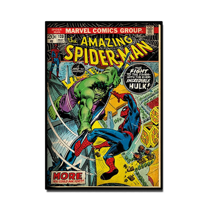 Retro Marvel Super Hero Decorative Painting Anime Spider Man Art Poster American Film Mural Home Childrens Room Wall Decor Print