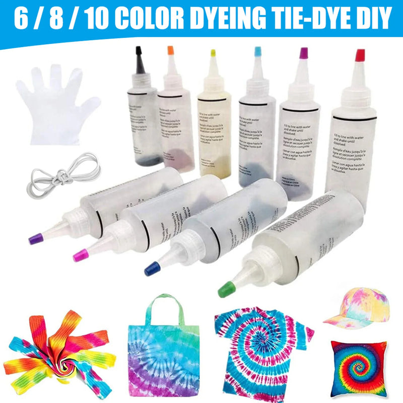 6/8/10 Colors Fabric Dye DIY Kit Handmade Cold Water Paint Tie Dye Perfect for Halloween Parties