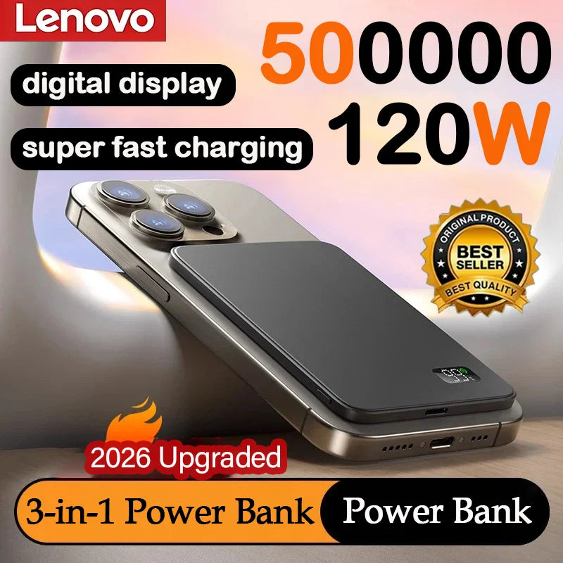 Lenovo 500000mAh Magnetic Wireless Power Bank Ultra Thin Portable CCC Certified Super Fast Charging LED Display Pack for MagSafe