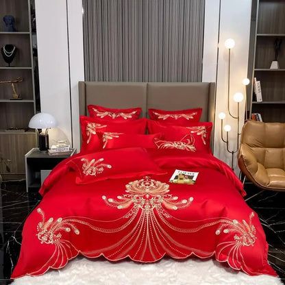 4/6Pcs White Gray Sateen Gold Embroidery Luxury Satin Cotton Bedding set Double Queen King Comforter Cover Bed Sheet Pillowcases