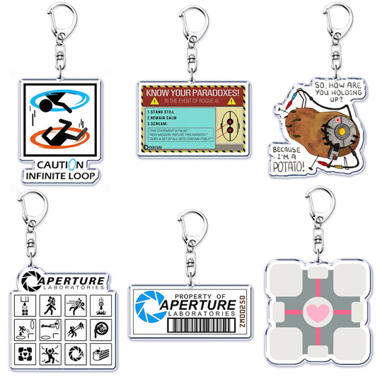Trending Video Game Keychains for Accessories Bag Glados Aperture Laboratories Science Keyrings Jewelry Gamer Fans Gaming Gifts