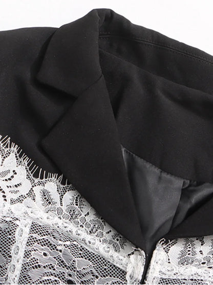 ZMEENNA Women's Black Blazer With White Lace Corset Detail Long Sleeve Formal Jacket For Evening Party Stylish ZM3540