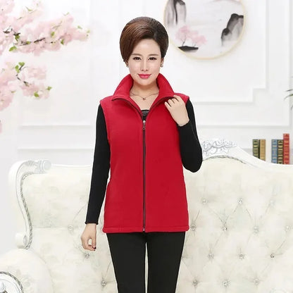 Autumn Winter Women Fashion Stand Up Polar Fleece Vest For Women's Solid Warm Lady Sleeveless Jacket