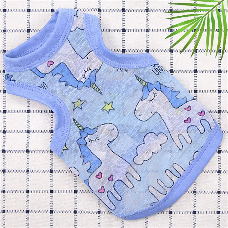 Cotton Pet Clothing Summer Sunscreen Vest Cool Breathable Dog Vest Cute Printed Puppy Dog T-shirt for Small and Medium Dogs Cats