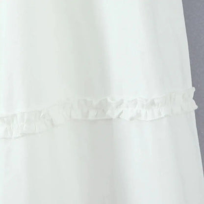 New 2025 Holiday Buttons Low Waist Midi Long Skirt Women Spliced Ruched Wood ears Swing A-lined Skirts Boho Yellow White