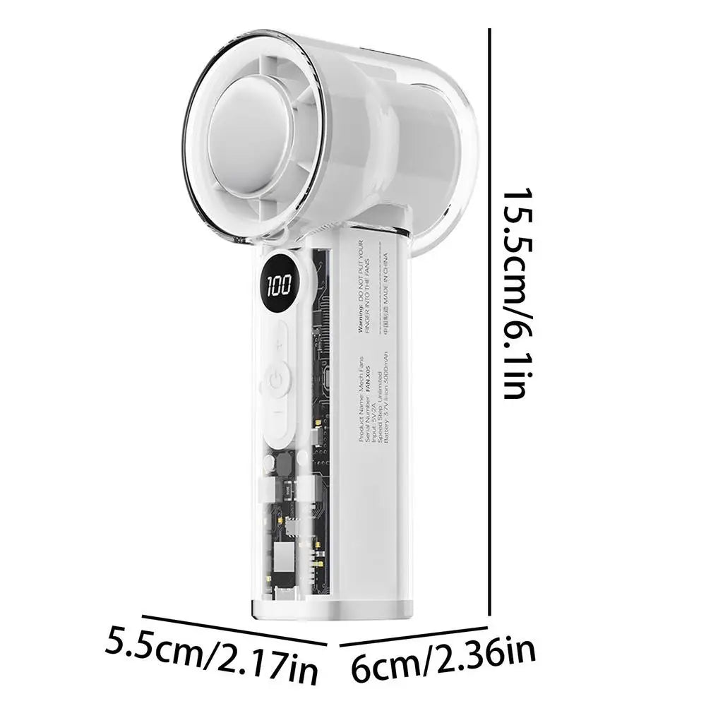 Portable Handheld Fan Transparent 100 Speeds USB Rechargeable 3000mAh Mini Portable Personal Fan for Home Office Travel Picnic