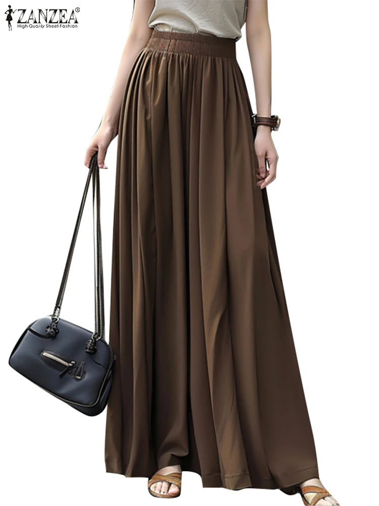 ZANZEA High Waist Streetwear Maxi Skirts Ruffled Autumn 2025 Women Solid A-line Faldas Korean Fashion Casual Loose Long Jupes