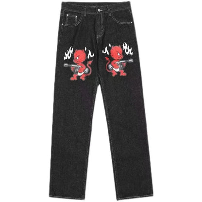 Wexwear Jeans New Y2K Harajuku Hip Hop Letter Embroidered Retro Baggy Jeans Denim Pants Men Women Goth High Waist Wide Trousers