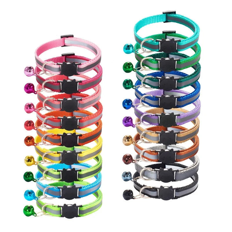 Adjustable Reflective Breakaway Cat Collar with Bell Safety Elastic Neck Ring Necklace Pet Supplies in Multiple Colors