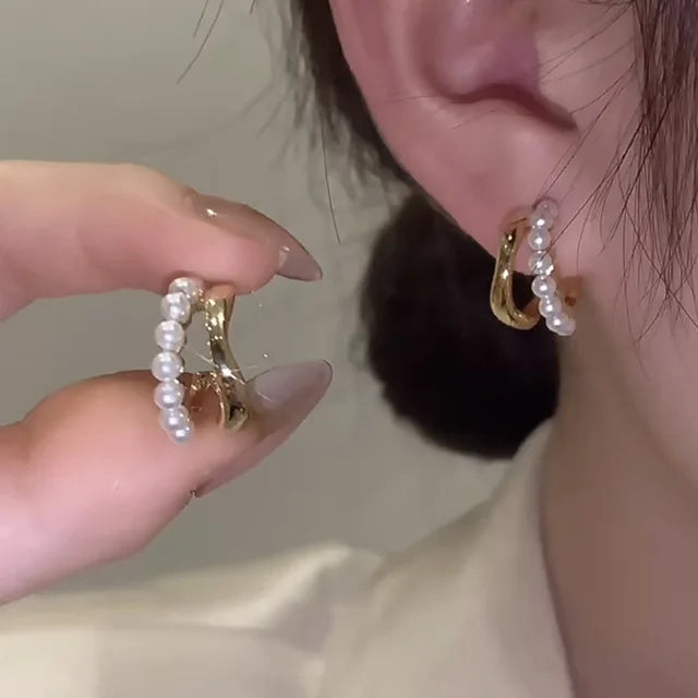 Upscale 14k Gold Jewelry Real Gold  Earrings Zircon Pearl Twist Luxury Stud Earrings for Women Brincos Pendientes Bijoux