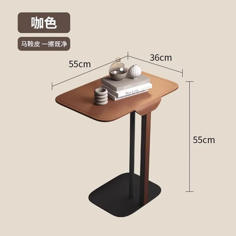 Italian Minimalist Saddle Leather Side Table Sofa Bedside Corner Table Luxury Home Living Room Coffee Table High End Furniture