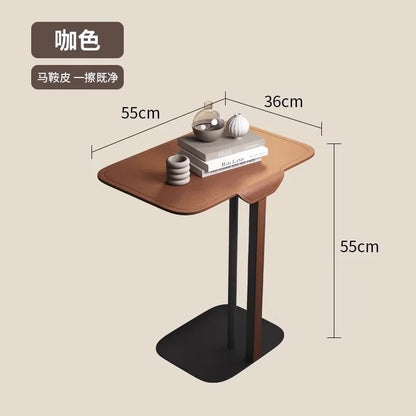 Italian Minimalist Saddle Leather Side Table Sofa Bedside Corner Table Luxury Home Living Room Coffee Table High End Furniture