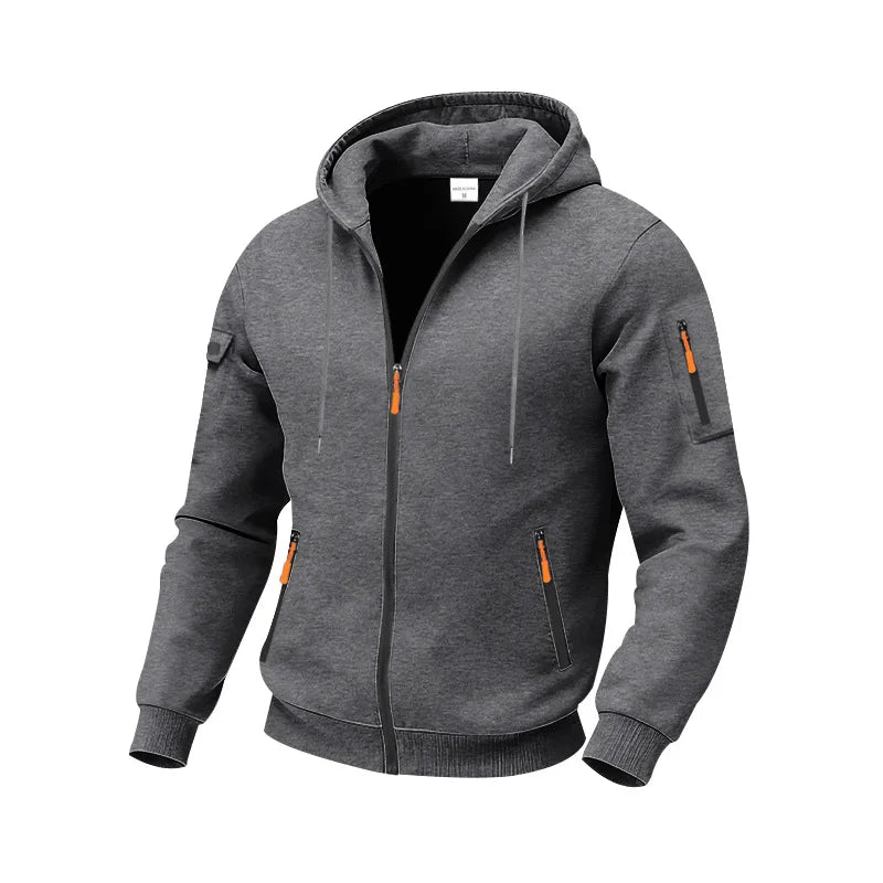 Autumn Winter New Men's Sweatshirt Jacket Loose Heavyweight Fleece Zipper Hooded Workwear Cardigan Casual Long Sleeve Sweatshirt