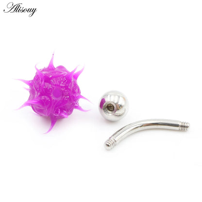 Alisouy 1PC 14G Silicone Rubber Brushed Fuzzy Ball Stainless Steel Bar Girl Women Belly Navel Button Ring Piercing Body Jewelry