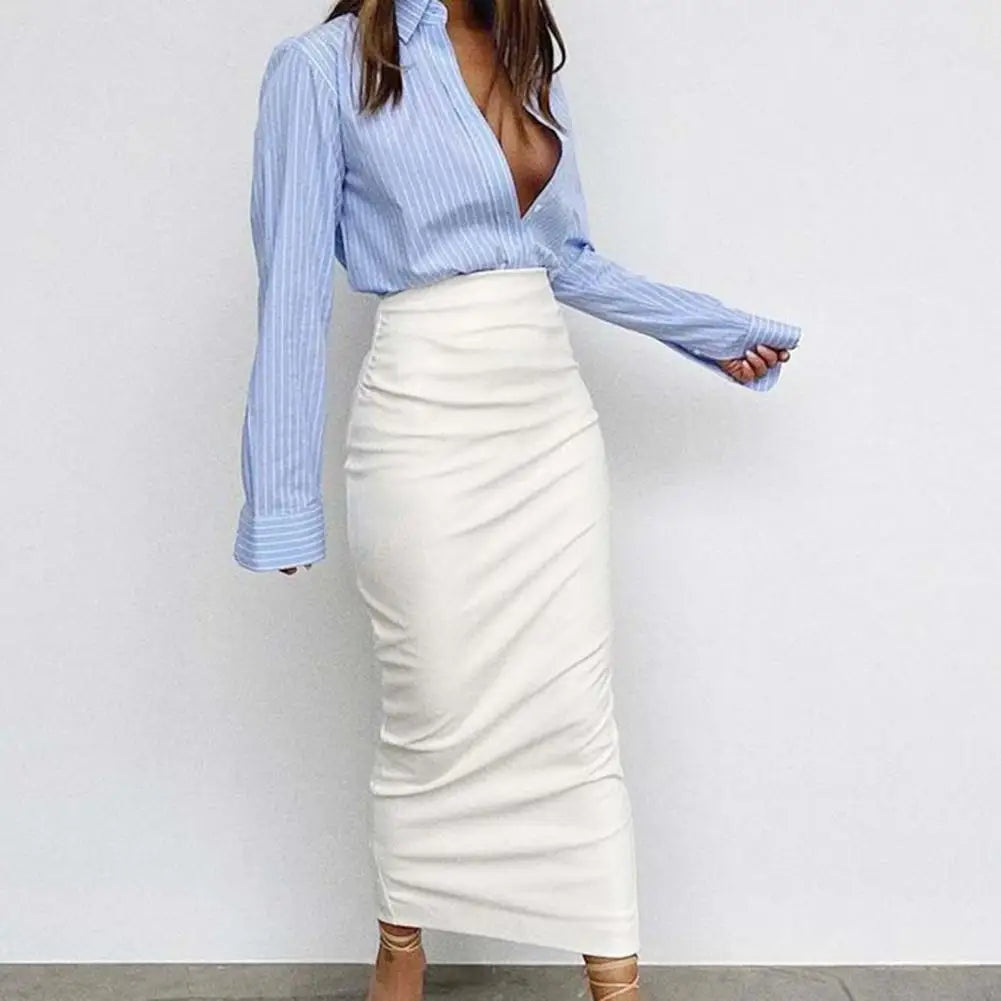 Women's Faux Leather Skirt Hip Wrapped Skirt Elegant High Waist Slim Fit Hip Office Lady Midi Skirts A-Line Fashion Casual Skirt
