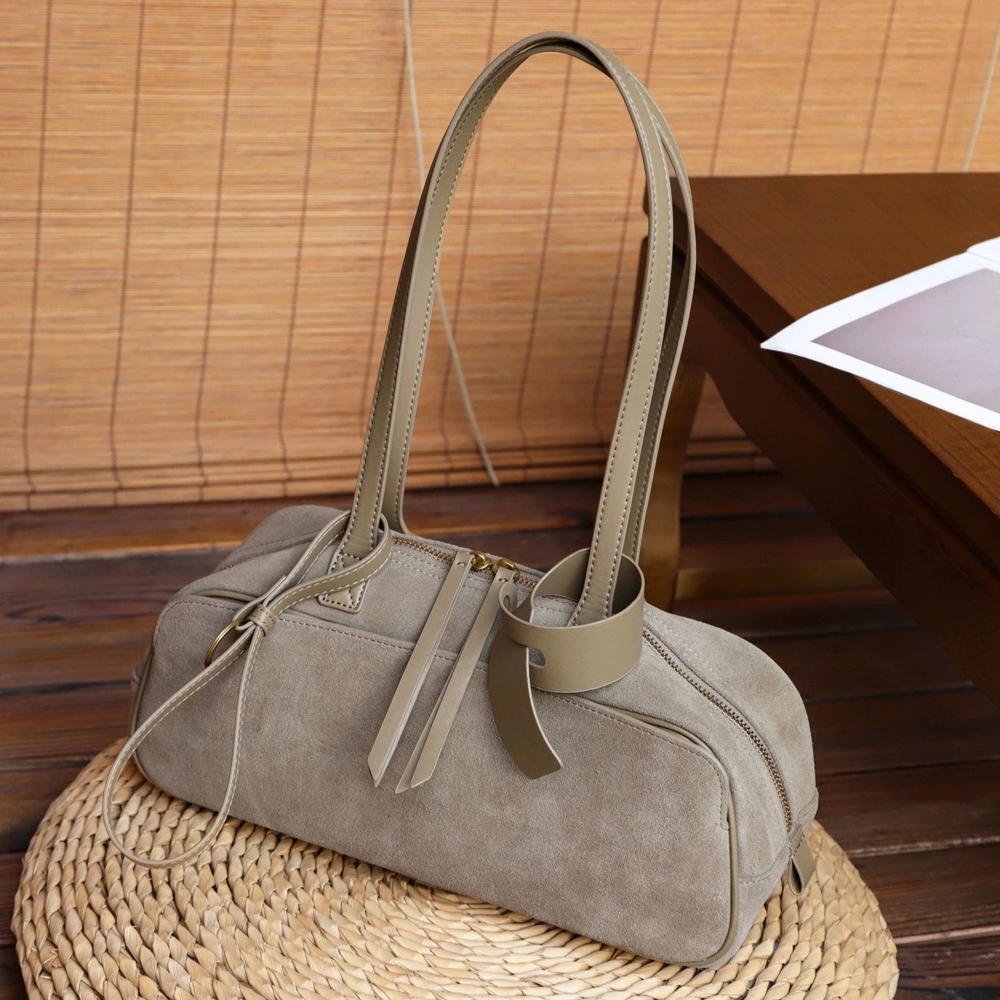 2026 Newest Women Underarm Bag Suede Genuine Leather Shoulder Bags Luxury Designer Female Large Pillow Bag Commute Bags Coffee