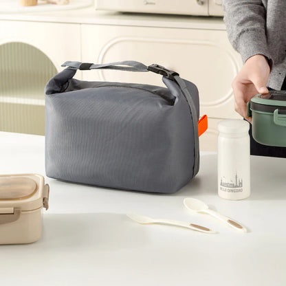 Portable Lunch Box Bags Solid-Color Foldable Insulated Storage Bag Thickened Aluminum Foil Oxford Cloth Large Capacity Tote Bag