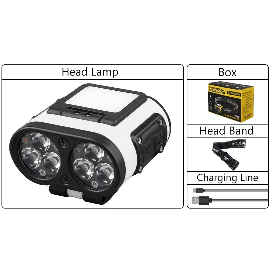Induction Headlight With Strong Light, Long Endurance, Lithium Battery, Super Bright, Waterproof Charging, Outdoor Head Mounted