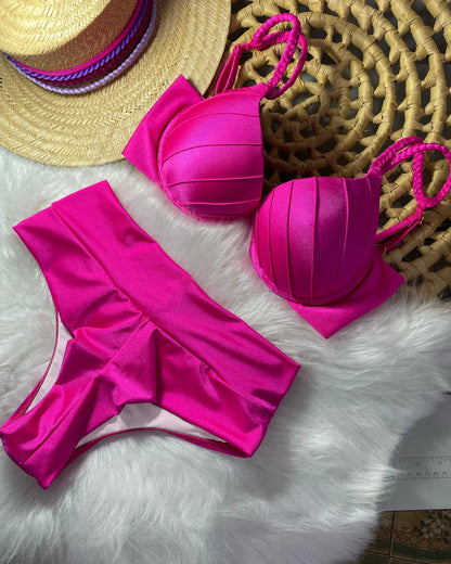 Cheap Push Up Bikinis Women Swimsuits  Solid Padded Women Swimwear Vintage Female Swimsuit High Waist Biquini Bathing Suit
