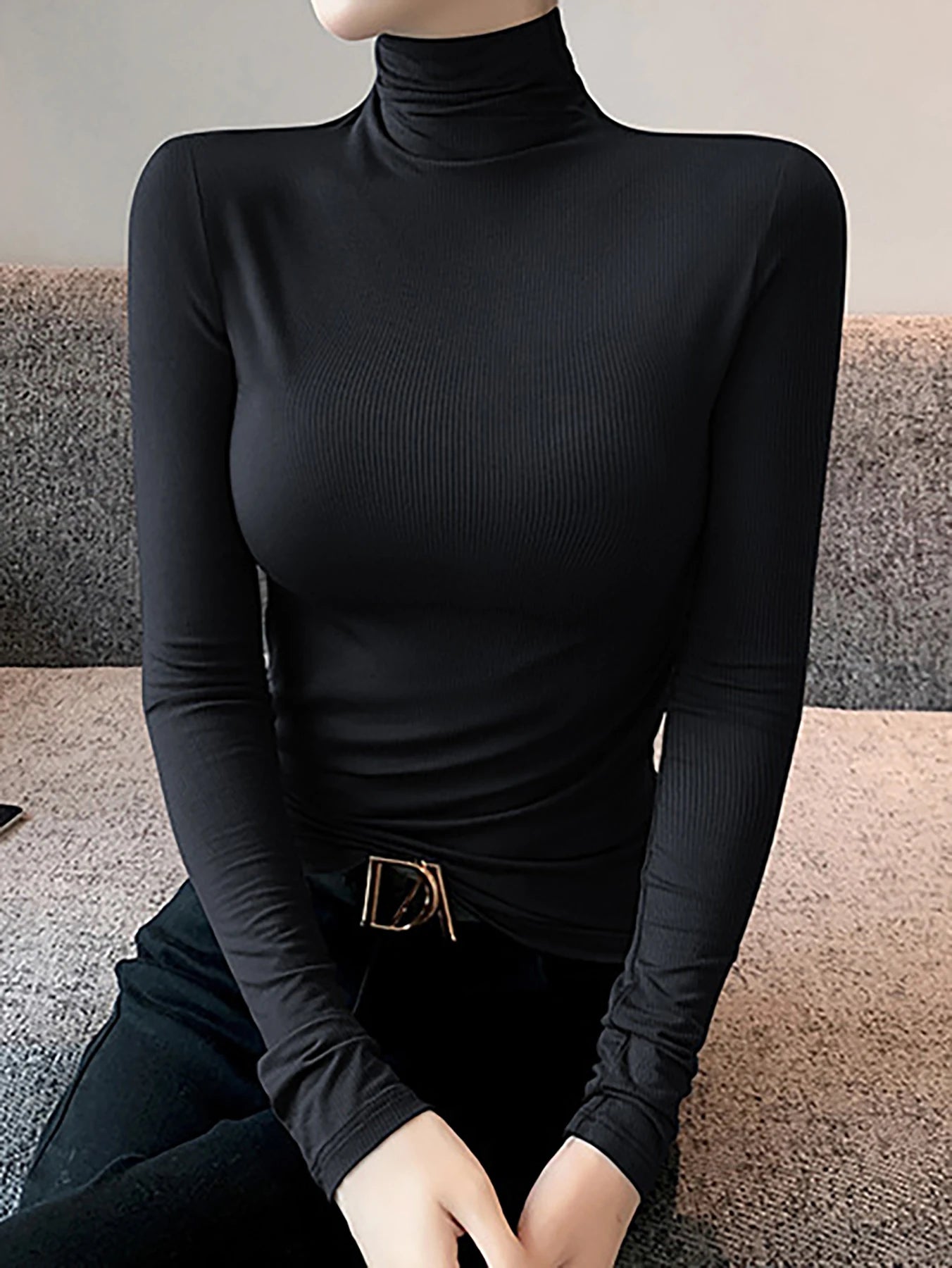 Plus Size Women Sweater 2025 New Autumn Winter Thick Knitted Ribbed Pullover Sweater Breathable Turtleneck Slim Warm Pull Femme