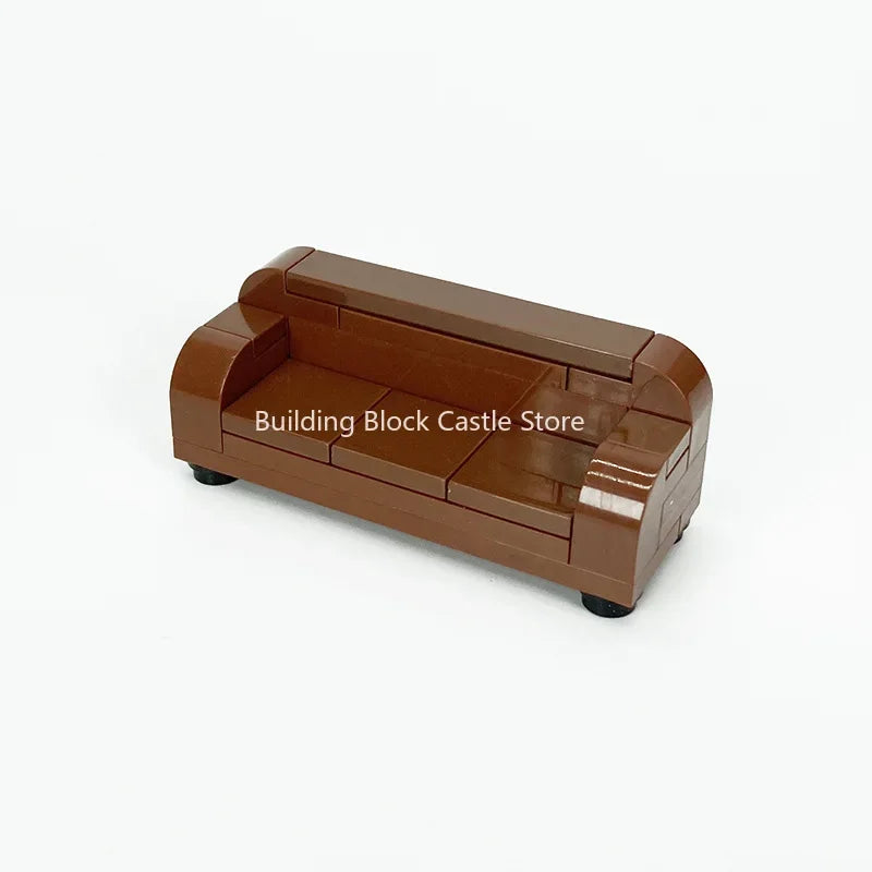 MOC Modern Home Sofa, TV Cabinet, Furniture, Refrigerator Small Particle Building Block Scene Construction Toy Model