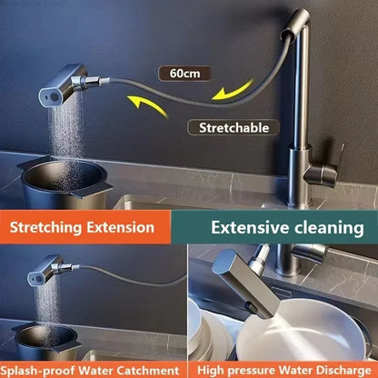 Grey/Silver Pull Out Kitchen Faucet, Flexible Hot and Cold Water Kitchen Sink Mixer Faucet Deck Mounted with Stream Shower Mode