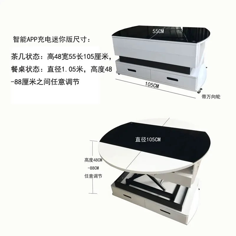 Creative Multi-Functional Coffee Table Dual-Use Electric Lifting Small Apartment Collapsible Square round Table Glass Tea Table