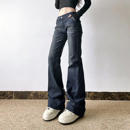 Sexy Low-Waisted Skinny Jeans Women Vintage Americana Y2K Denim Flares Pants Female Streetwear Slim-Fitting 2000S Jean Trousers