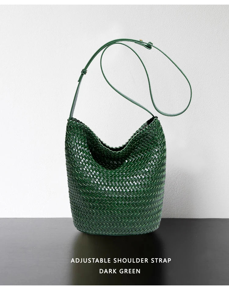 Luxury Women's Shopping Bag New High-End Hand-Woven Leather Bucket Bag Large-Capacity Shoulder Messenger Bag Commuter Tote Bag