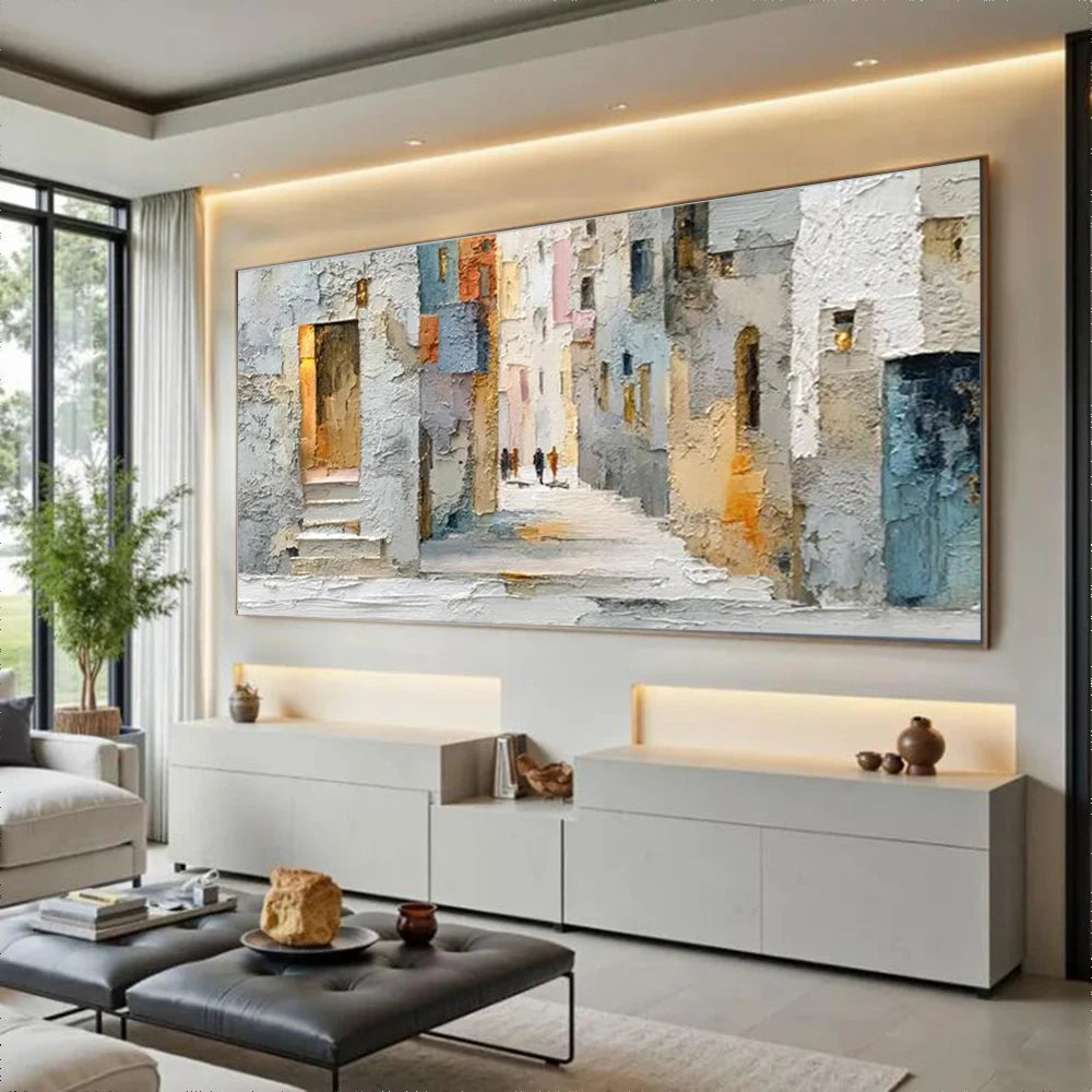 1pc Frameless Canvas Painting  Abstract On Canvas Image Scenery Of The Old Neighborhood Mural Top Wall Art Picture Decor Living