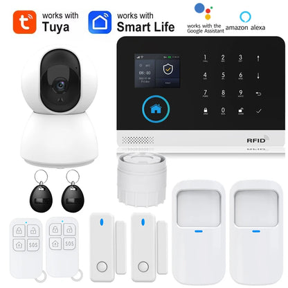 Smart Home Solar powered siren Tuya WIFI GSM Alarm System Wireless Smart Life APP 433MHz Safe Security Gap PIR Motion with Alexa