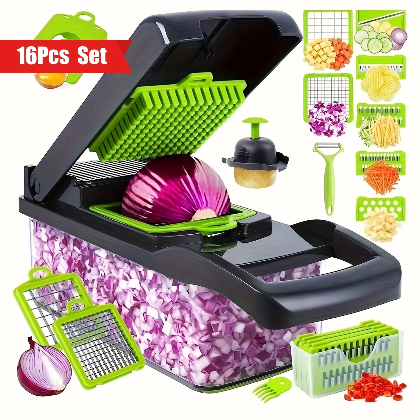 Mandoline Slicer Vegetable Chopper, Adjustable Food Cutter for Potato Fries & Veggies – Detachable Blade Onion Slicer, Kitchen