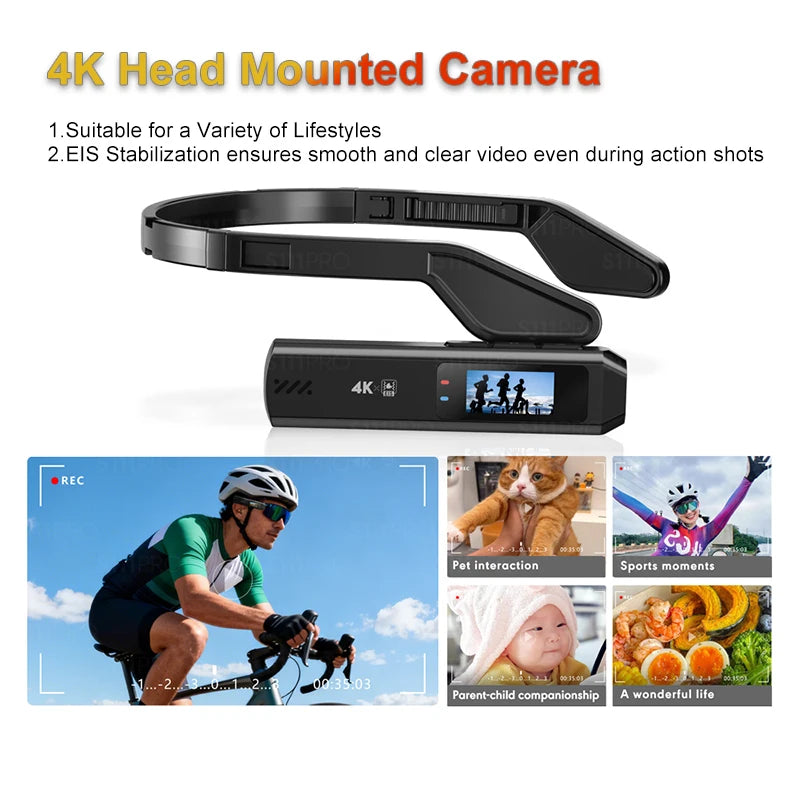 Head Mounted Action Camera 4K 30FPS 130° Wide Angle Lens Video Camera Wearable Video Camera APP Wireless Remote Control