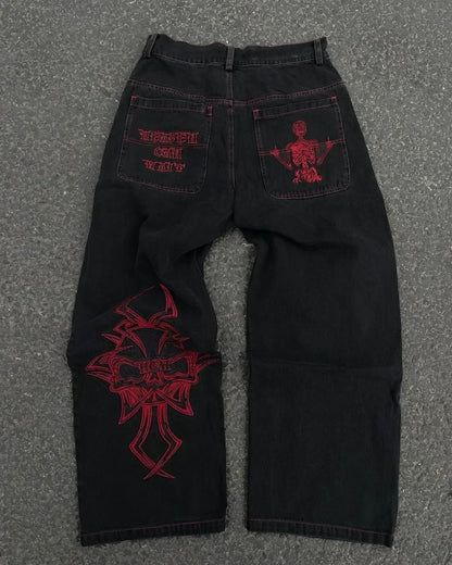 2023 jeans Y2K oversized letter printed denim trousers for men and women street retro loose gothic wide leg straight pants