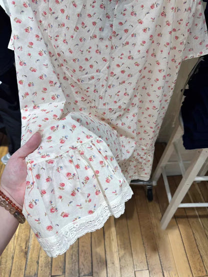 Red Floral Midi Skirts Woman Summer Lace Trim A-line Long Faldas Female New Preppy Style All-match Sweet Cute Cotton Skirts Y2k