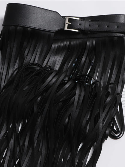 Punk Shot Model Style Belt European American Fashion Extra Long Tassel Waistband Women's Waist Sealed Leather Cummerbunds Skirt