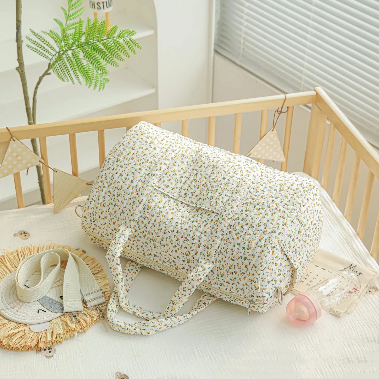 Large Capacity Mommy Bag Travel Tote Bag for Women Baby Diaper Bag Floral Print Multifunctional Crossbody Bag