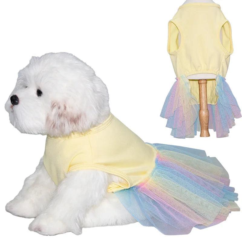 Dog Dress for Small Dogs Cute Rainbow Tulle Skirt Clothes Sweet Princess Pet Dress Breathable Doggy Apparel Summer Dog Clothing