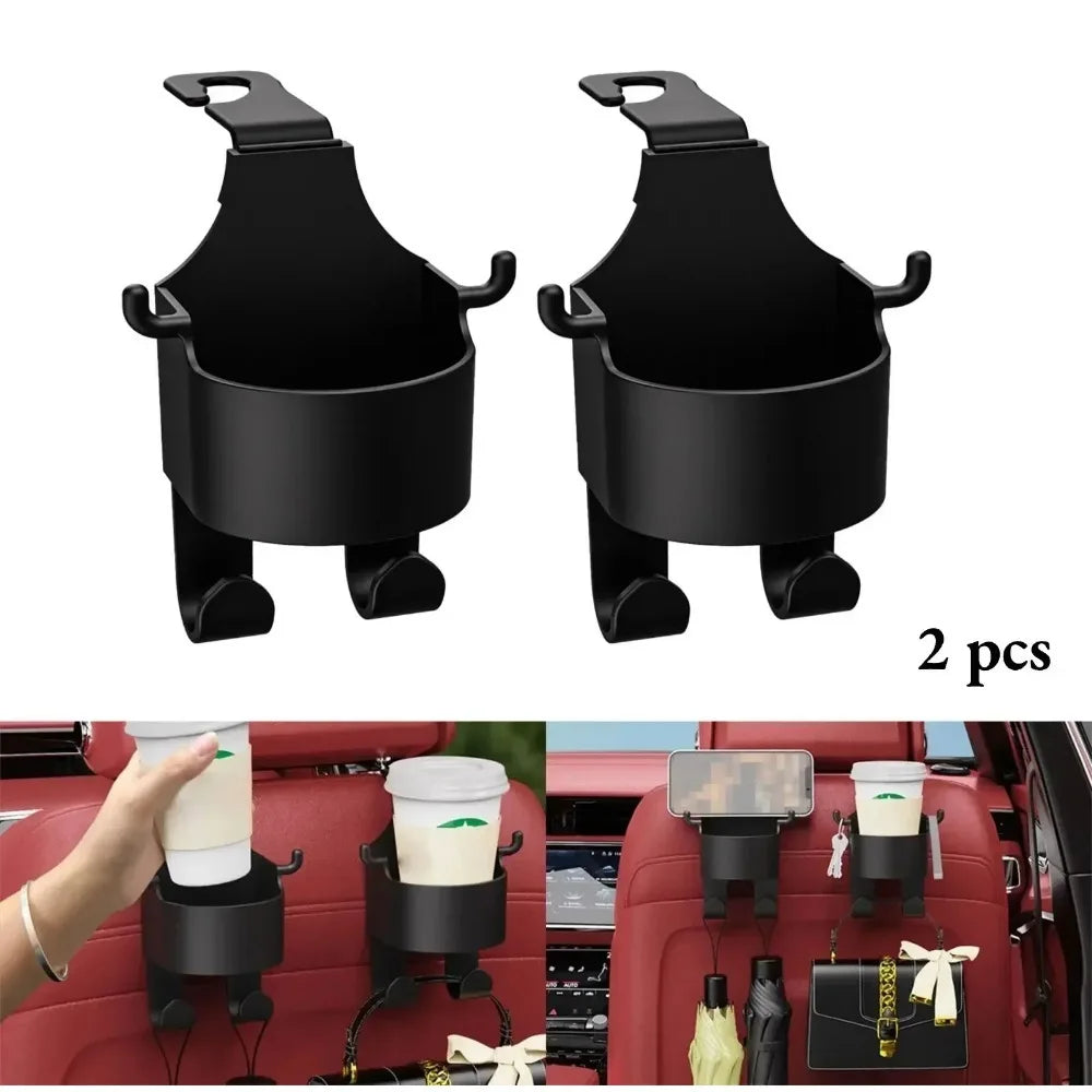2026 2Pcs Car Seat Headrest Hook Hanger Storage Organizer Universal with Cup Holder for Handbag Fit Universal Vehicle Car