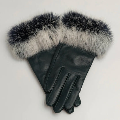 2025 Women Winter Warm Genuine Sheep Leather Glove With Real Fur Trimming Female Warm Real Leather Fur High Quality Mittens