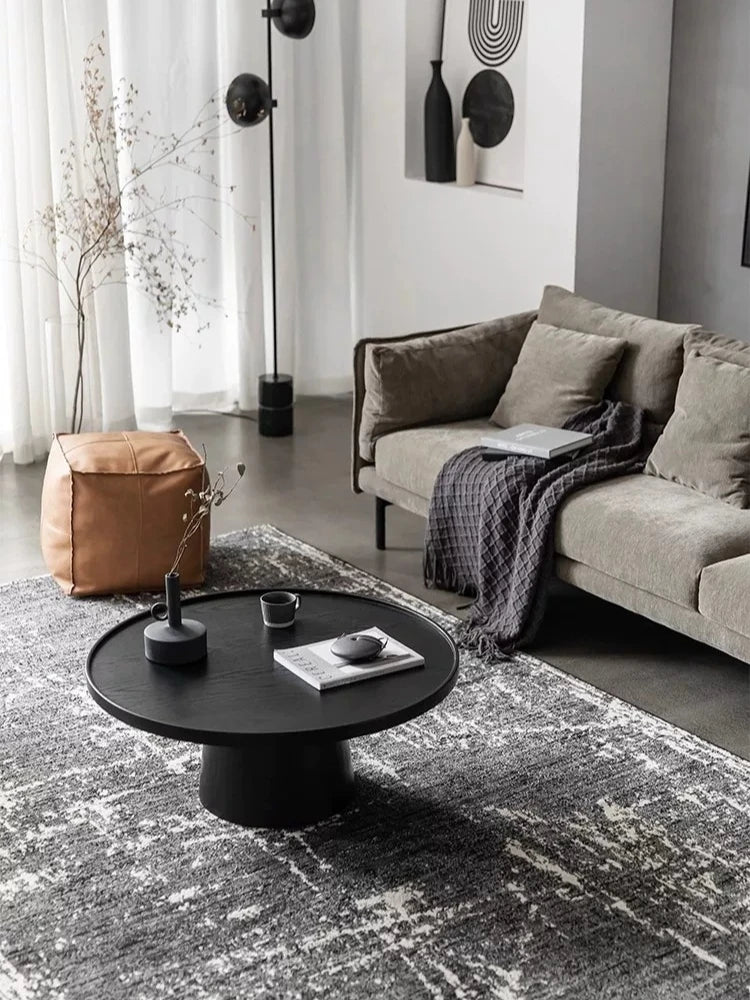 Round Solid Wood Coffee Table Minimalist Design Living Room Home Decor Coffee Table Nordic Black Simple Coffee Table Furniture