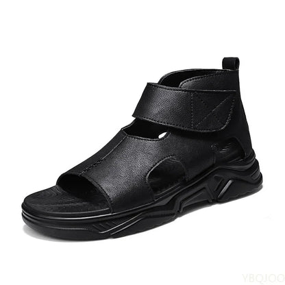 Black Sandals For Men High-Top Platform 2022 Summer Shoes Designer Fashion Breathable Casual Leather Soft Beach Slippers