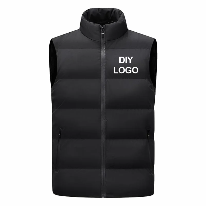 Sleeveless Vest Men's Stand Collar Thicken Jacket Down Windproof Winter Coat Custom Printing Company Brand Diy Logo Warm Vest