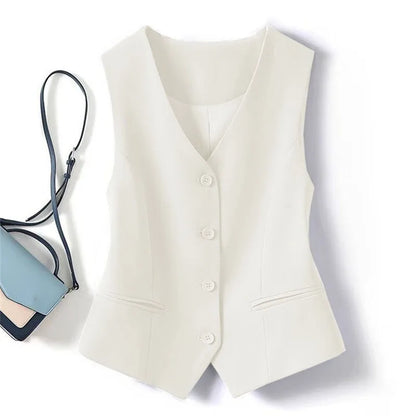 Single Breasted V-neck Short Slim Fitting Vest For Women In Spring And Autumn, Can Be Worn Externally Or Internally